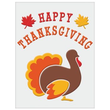 Happy Thanksgiving with turkey and autumn leaves.