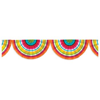 Brightly colored semicircular patterns with rainbow hues on a white background.