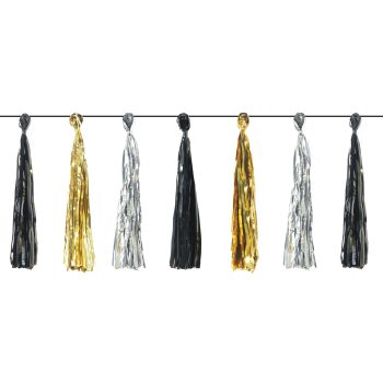 New Year's Foil Tassel Garland - Black, Silver, Gold