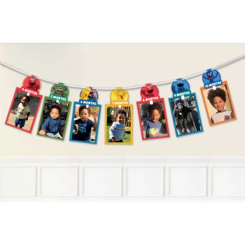 Baby photo timeline with colorful frames.