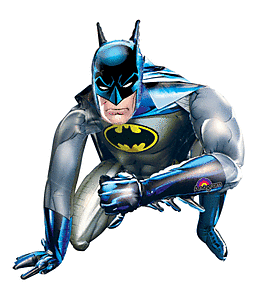 A futuristic Batman in a sleek metallic suit crouching.