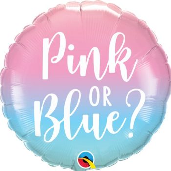 A pink and blue gradient balloon with the text 'Pink or Blue?'.