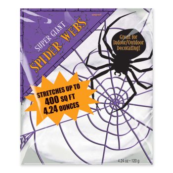 Spider web decoration packaging with large spider.