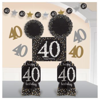 Black and gold 40th birthday decorations.
