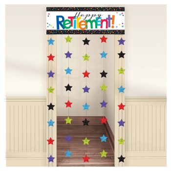 Colorful star garland decoration for a retirement party.