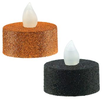 Black & Orange LED Tea Lights w/Glitter 4ct