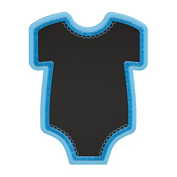 Black baby onesie with blue outline.
