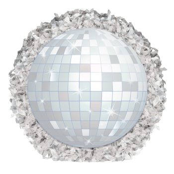 A shiny disco ball with a crystal-like border.