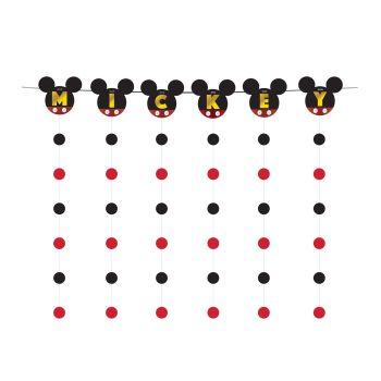 Mickey Mouse head banner with hanging dots.