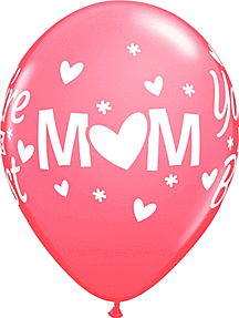 Pink balloon with "Mom" and heart design.