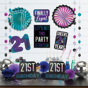 21st birthday party decorations and treats.