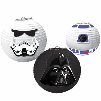 Star Wars-themed paper lanterns, three designs.