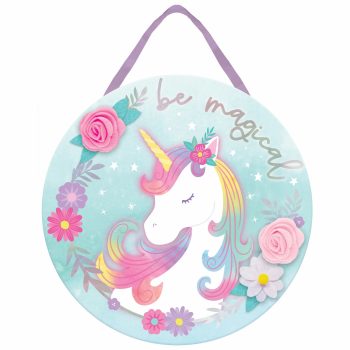 Unicorn illustration with flowers and "be magical".