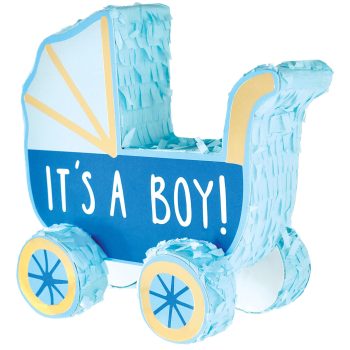 Blue baby stroller balloon with 'It's a Boy!' text.