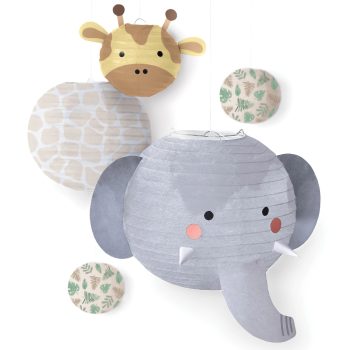 Soft baby pillows shaped like an elephant and a giraffe with patterned cushions.
