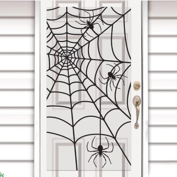 Spider web decal on a white door.