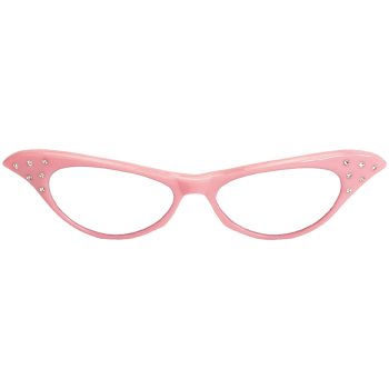 Pink cat-eye glasses with rhinestone details.