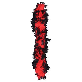 Red and black feather boa isolated.