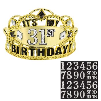 Gold birthday tiara with interchangeable numbers.