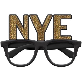 Black & Iridescent Gold Glitter NYE Plastic Glasses