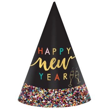 Multicolor Glitter-Dipped New Year's Cardstock Party Hat, 9in