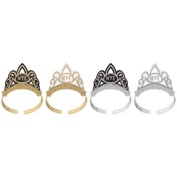 New Years Paper Tiaras - Black, Silver, Gold, 8ct