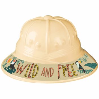 Safari hat with "Wild and Free" text.