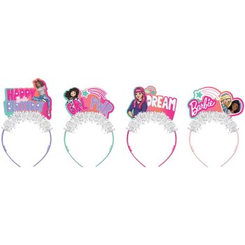 Barbie-themed headbands with colorful designs.