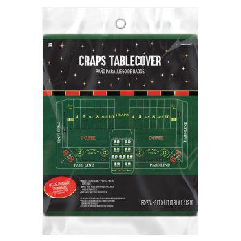 A green craps table cover for home use with betting layout.