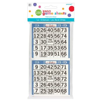 Two bingo game sheets with numbers and colorful dots on top.