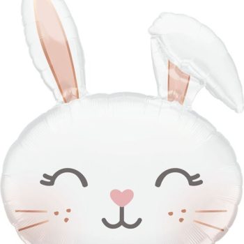 Cute smiling bunny face with blush and closed eyes.
