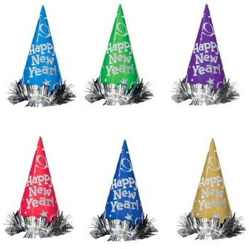 New Year's Eve Foil Cone Hat Assortment, 12ct