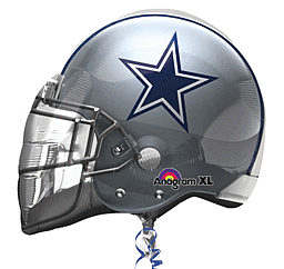 A silver Dallas Cowboys football helmet balloon with a star logo.