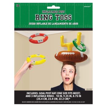 Ring toss game with football and helmets as targets.