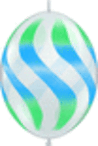 Abstract swirling blue, white, and green pattern on a rounded shape.