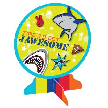 Colorful shark-themed "Time to Get Jawesome" design.
