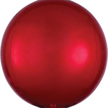 Shiny red spherical balloon with a smooth surface.