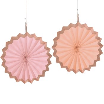 Metallic Border Rose Gold Paper Fan Decorations, 5in, 5ct