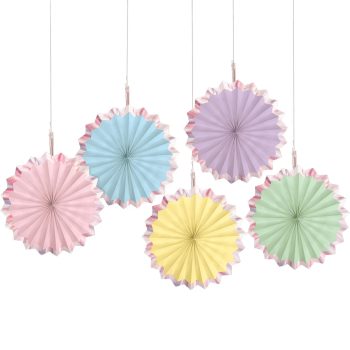 Metallic Border Multicolor Pastel Paper Fan Decorations, 5in, 5ct