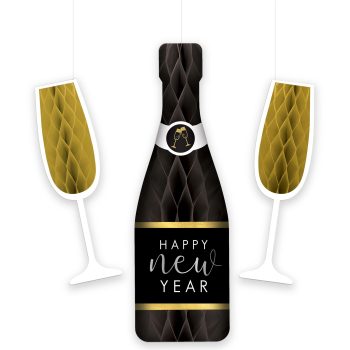 New Years Honeycomb Hanging Decorations, 3ct