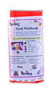 A colorful package of Tyvek wristbands for events and parties.