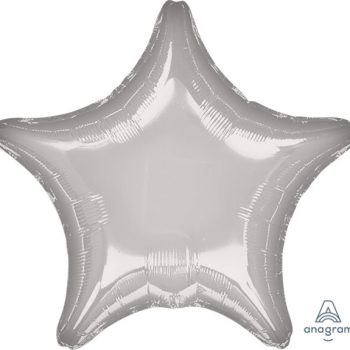 Silver star-shaped foil balloon with a shiny surface.