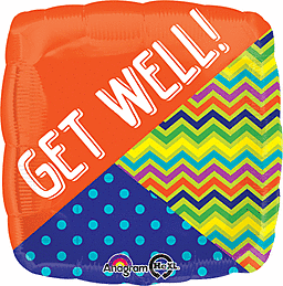 Colorful get well soon balloon with vibrant patterns.