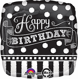 Black and white polka dot birthday balloon.