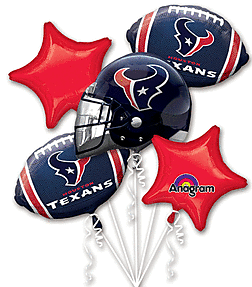 Balloons featuring Houston Texans football team logos and stars.