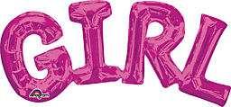 Pink balloon letters spelling 'GIR'.