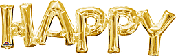 Gold foil balloons spelling out 'APP'.