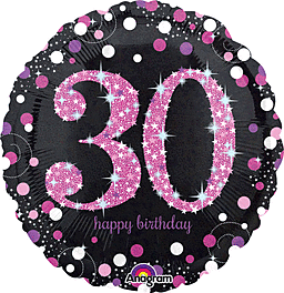 30th birthday balloon with sparkles and dots.