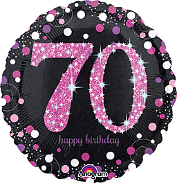 70th birthday balloon with pink glitter.