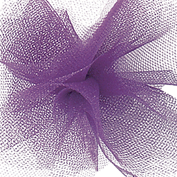 Purple mesh puff against white background.